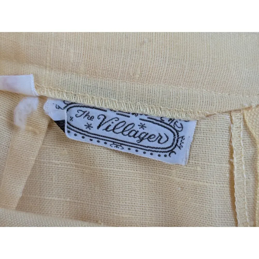 Vtg Linen Butter Yellow Midi Skirt The Villager Classic Office Preppy Slit XS
